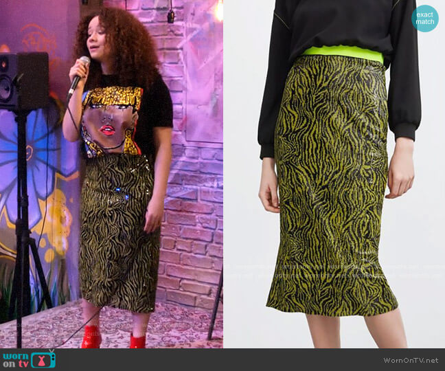 Zara Sequin Animal Skirt worn by Jade (Talia Jackson) on Family Reunion