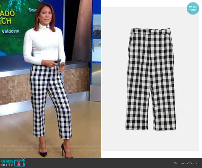 Zara Two-Tone Plaid Pants worn by Ginger Zee on Good Morning America