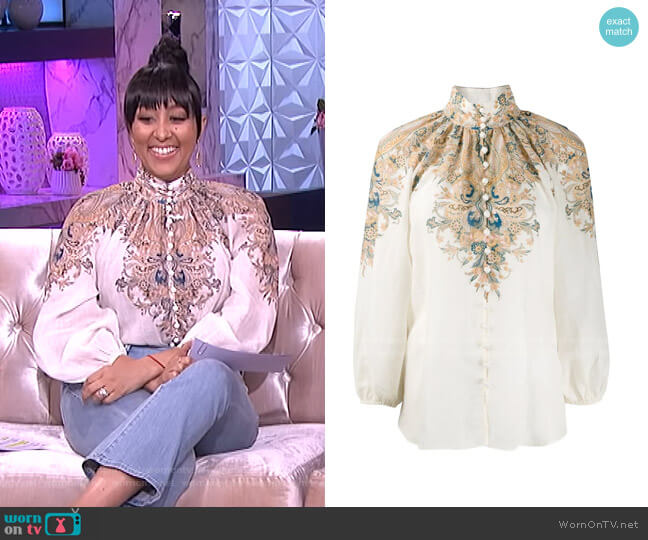 Zimmermann Freja Blouse worn by Tamera Mowry on The Real