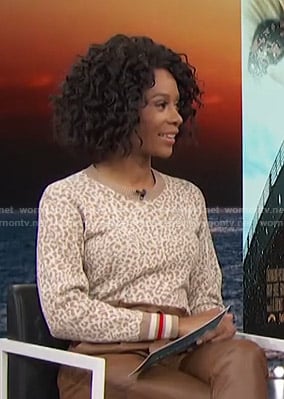 Zuri’s white and beige leopard sweater on Access Hollywood