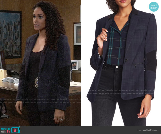 1.State Wild One Contrast Panel Plaid Blazer worn by Jordan Ashford (Briana Nicole Henry) on General Hospital