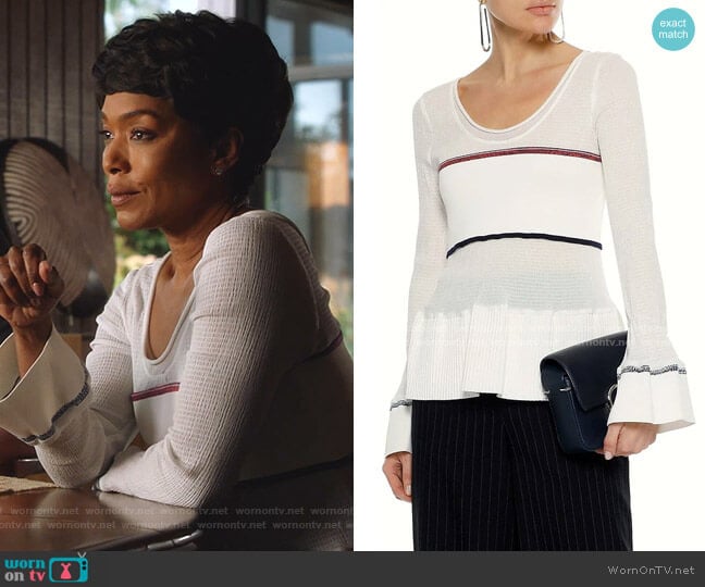 3.1 Phillip Lim Ribbed Shirred Stretch-Cotton Peplum Top worn by Athena Grant (Angela Bassett) on 9-1-1