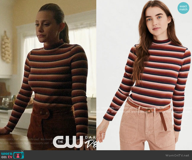 American Eagle Striped Long Sleeve Mock Neck T-shirt worn by Betty Cooper (Lili Reinhart) on Riverdale