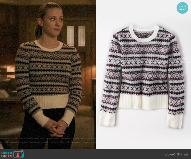 American Eagle Fairisle Crew Neck Sweater worn by Betty Cooper (Lili Reinhart) on Riverdale