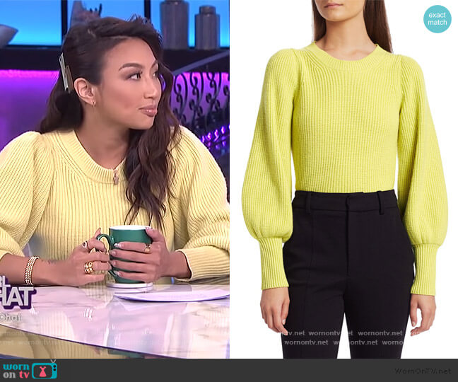 A.L.C Eliana Crewneck Bishop-Sleeve Sweater worn by Jeannie Mai on The Real