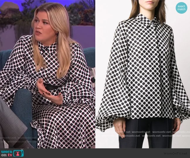 Alexandre Vauthier Silk Polka Dot Shirt worn by Kelly Clarkson on The Kelly Clarkson Show