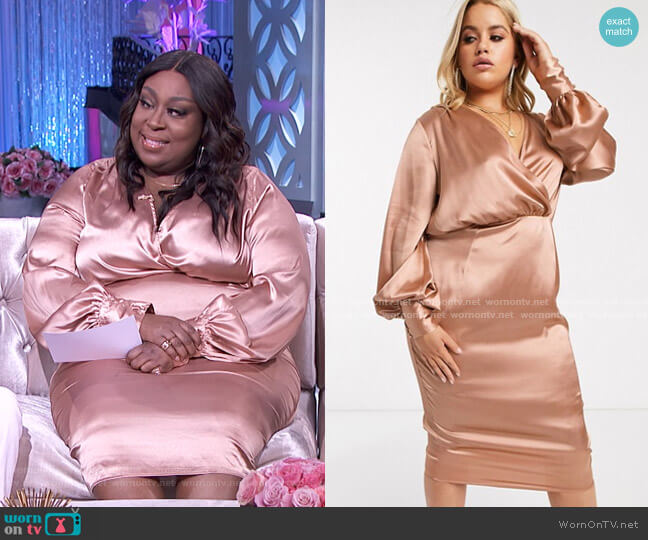 Asos Balloon Sleeve Satin Midi Dress worn by Loni Love on The Real