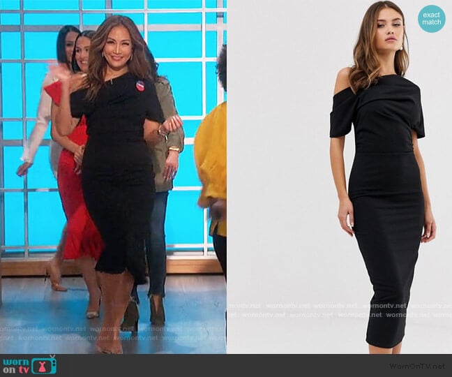 ASOS Pleated Shoulder Pencil Dress worn by Carrie Inaba on The Talk