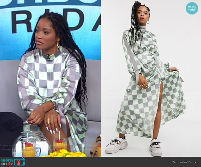 Asos Ruched Satin Midi Dress with Herringbone Tape worn by Keke Palmer on Good Morning America
