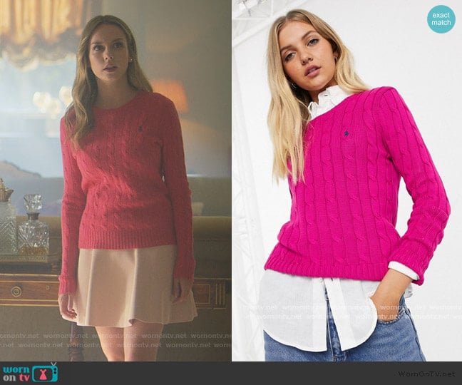 Polo Ralph Lauren Cotton Cable Knit Sweater worn by Carla Roson Caleruega (Ester Exposito) on Elite