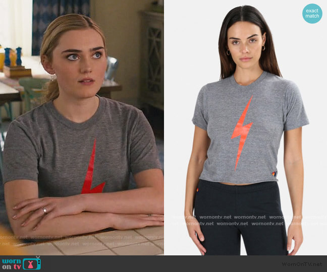 Aviator Nation Bolt Boyfriend Tee worn by Taylor Otto (Meg Donnelly) on American Housewife