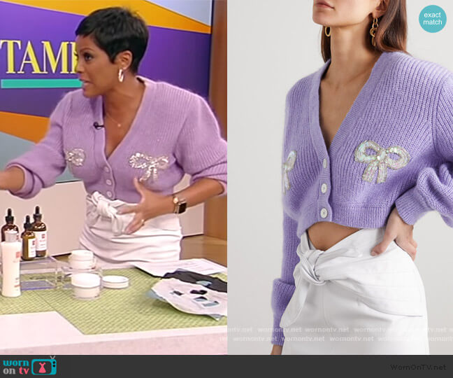 Alessandra Rich Sequin-embellished Mohair-blend Cardigan worn by Tamron Hall on Tamron Hall Show