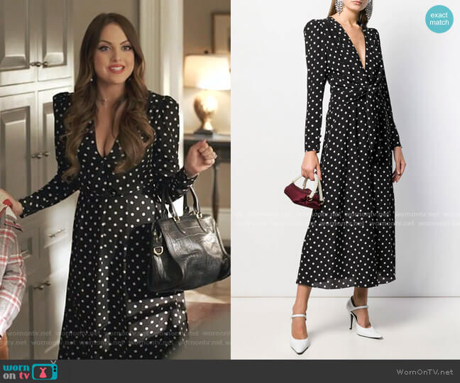 Alessandra Rich Polka Dot Tea Dress worn by Fallon Carrington (Elizabeth Gillies) on Dynasty