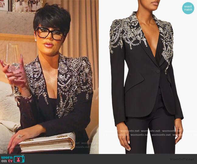 Alexander Mcqueen Crystal-embellished Single-breasted Blazer worn by Khloe Kardashian on Keeping Up with the Kardashians