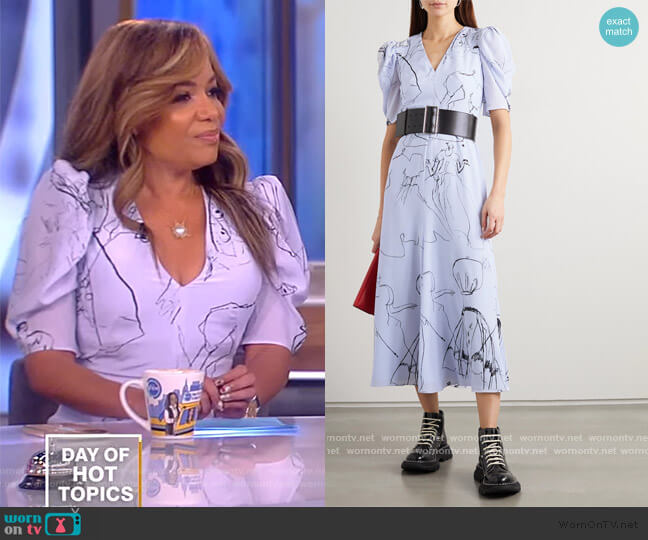 Alexander McQueen Gathered Printed Silk Midi Dress worn by Sunny Hostin on The View