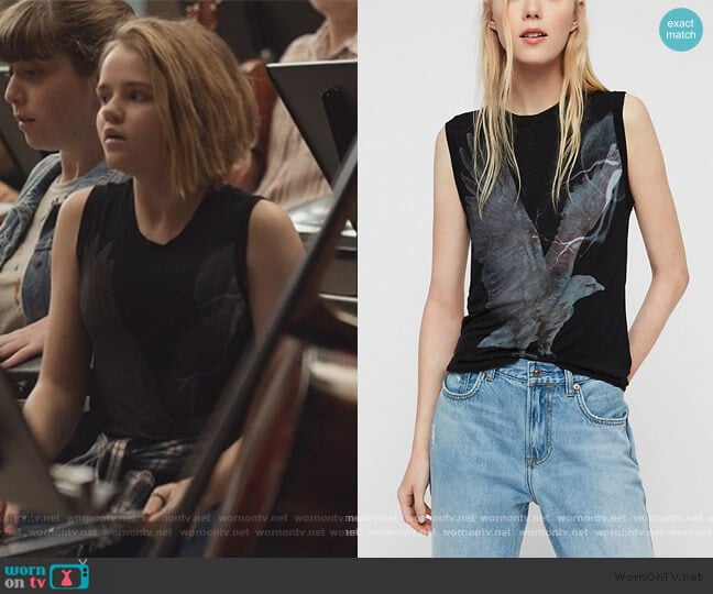 All Saints Imogen eagle-print cotton-jersey tank top worn by Izzy Richardson (Megan Stott) on Little Fires Everywhere