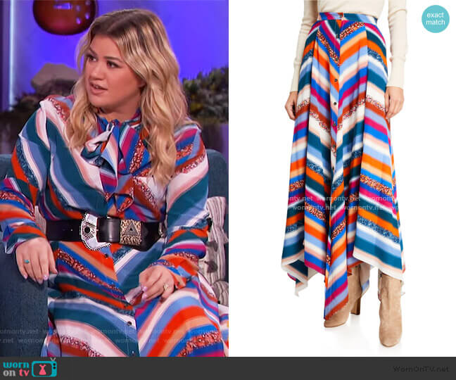 Altuzarra Aquarius Striped Silk Skirt worn by Kelly Clarkson on The Kelly Clarkson Show