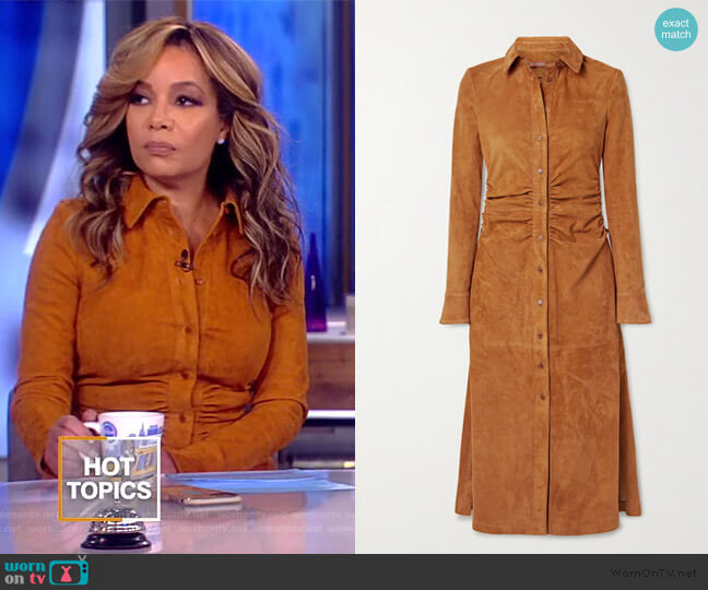 Altuzarra Claudia ruched suede midi shirt dress worn by Sunny Hostin on The View