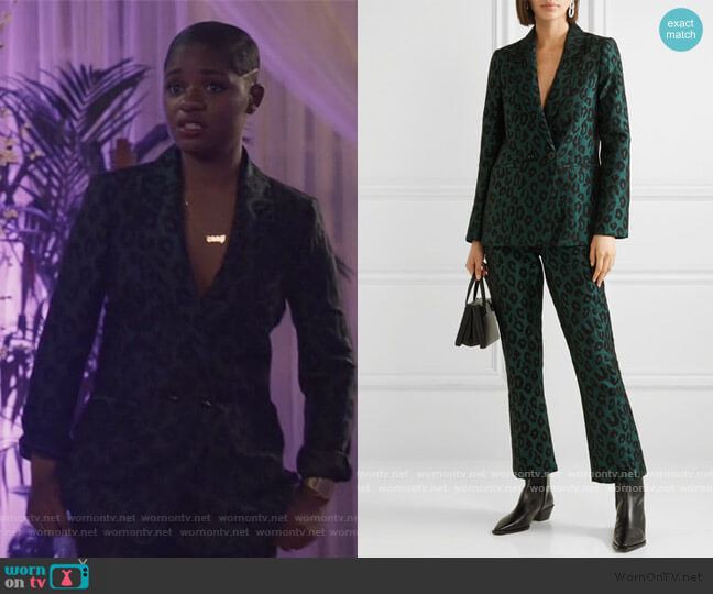 Anine Bing Madeleine Emerald Leopard Jacquard Blazer worn by Tamia Cooper (Bre Z) on All American