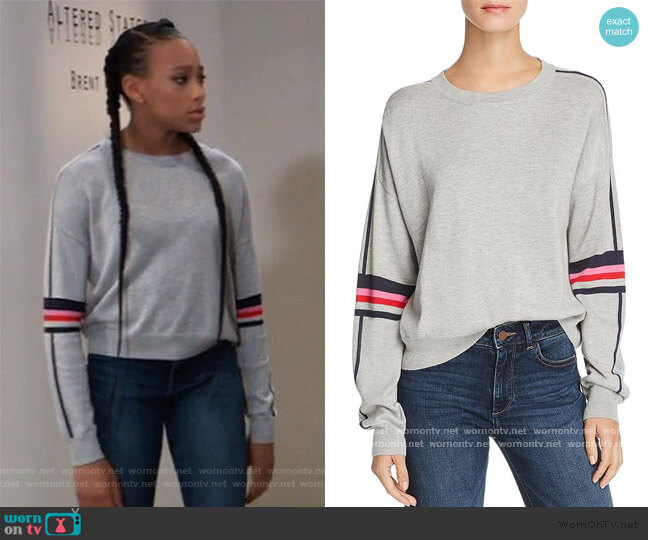 Aqua Striped-Sleeve Sweater worn by Trina (Sydney Mikayla) on General Hospital