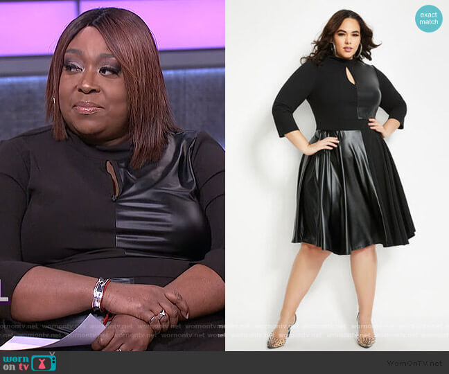 Ashley Stewart Faux Leather Keyhole Flare Dress worn by Loni Love on The Real