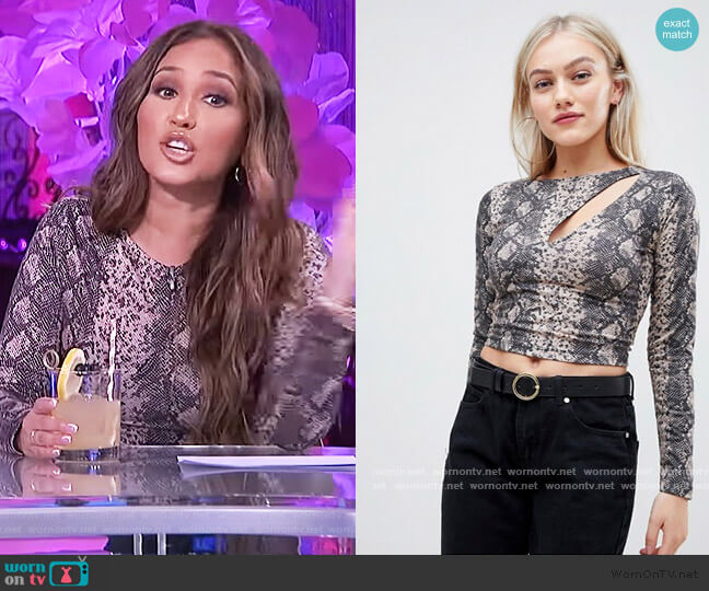 ASOS Long Sleeve Top with Cutout in Snakeskin Print worn by Adrienne Houghton on The Real