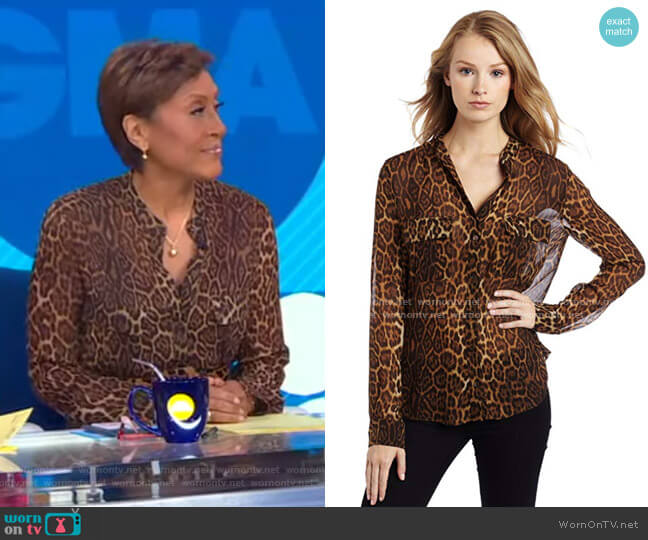 Bcbgmaxazria Anderson Leopard Blouse With Cargo Pockets worn by Robin Roberts on Good Morning America