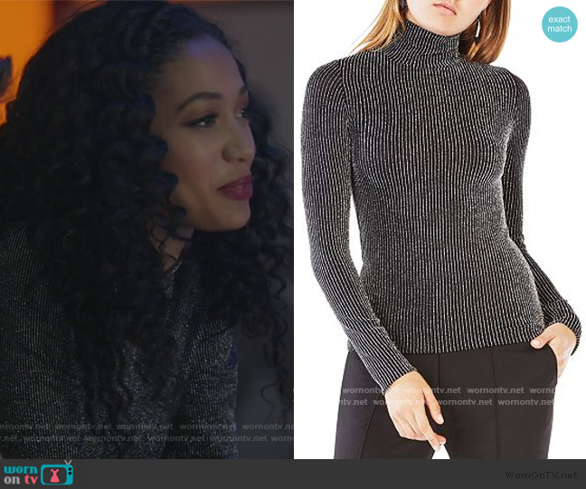 BCBGMAXAZRIA Brinne Turtleneck Top worn by Olivia Baker (Samantha Logan) on All American