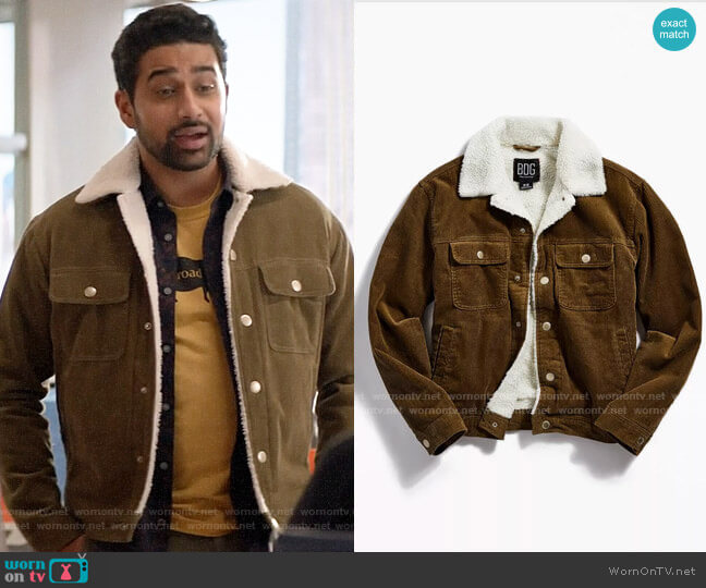BDG Corduroy Sherpa Trucker Jacket worn by Rakesh (Suraj Sharma) on God Friended Me