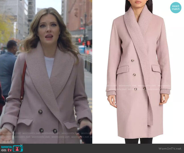 Badgley Mischka Knit Shawl Collar Double-Breasted Coat worn by Sutton (Meghann Fahy) on The Bold Type