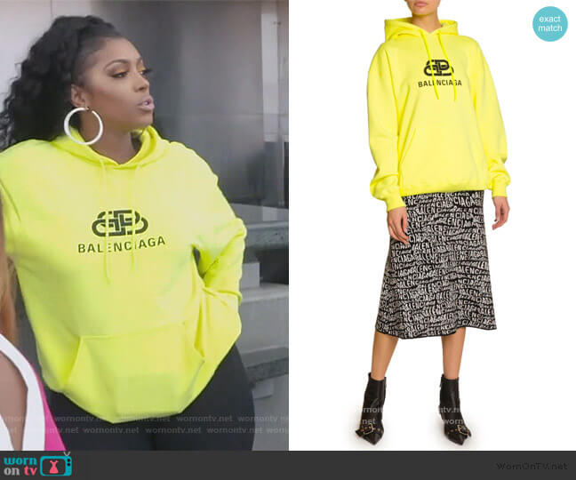Balenciaga Logo-Graphic Cotton Hoodie worn by Porsha Williams on The Real Housewives of Atlanta