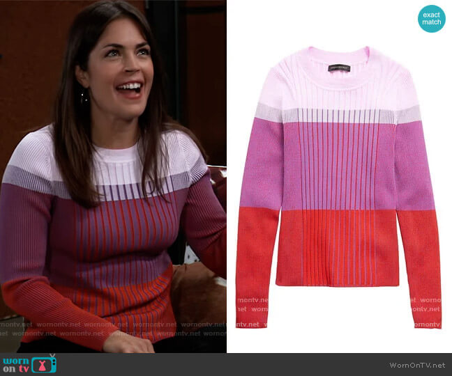 Banana Republic Color-Blocked Sweater Top worn by Britt Westbourne (Kelly Thiebaud) on General Hospital