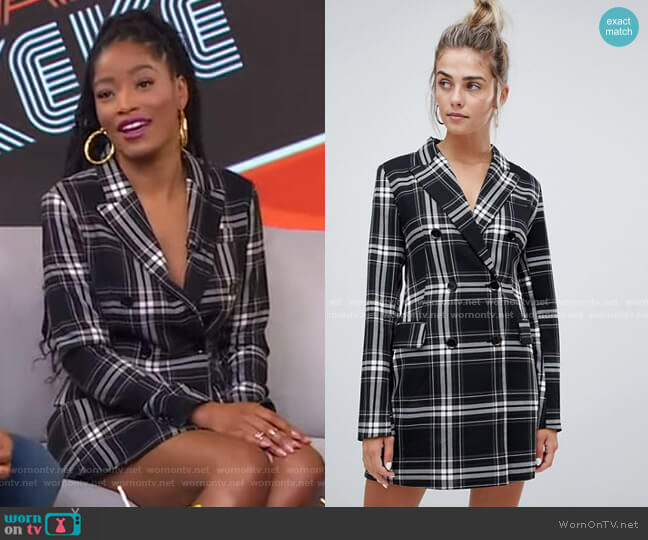 Bershka Check Print Blazer Dress worn by Keke Palmer on Good Morning America