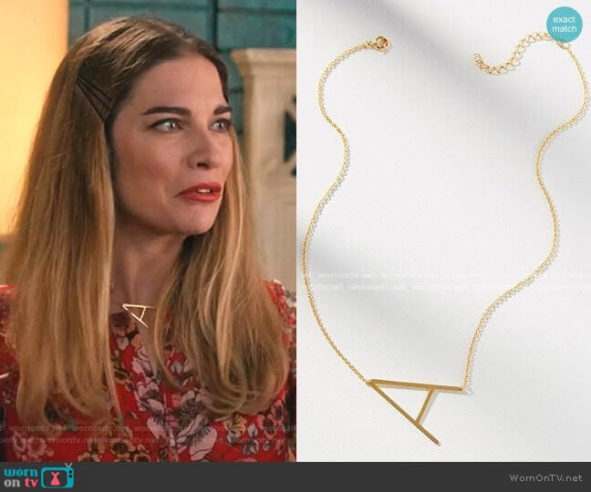 Anthropologie Block Letter Monogram Necklace worn by Alexis Rose (Annie Murphy) on Schitts Creek