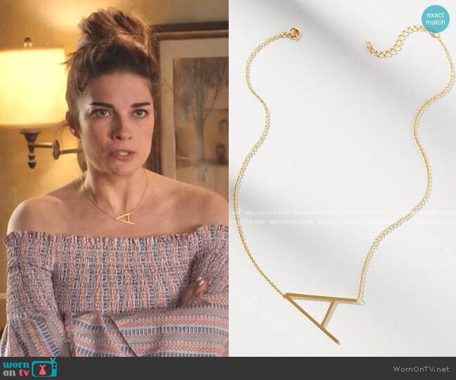 Anthropologie Block Letter Monogram Necklace worn by Alexis Rose (Annie Murphy) on Schitts Creek