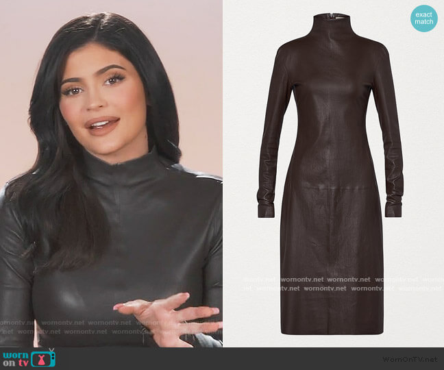 Bottega Veneta Turtleneck Stretch Leather Midi Dress worn by Kylie Jenner on Keeping Up with the Kardashians