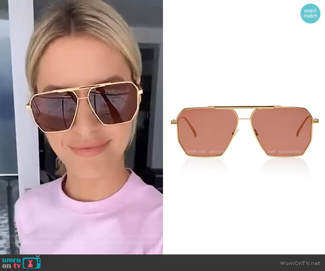 Bottega Veneta Hexagonal Aviator Metal Sunglasses worn by Morgan Stewart on E! News