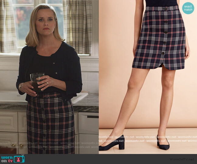 Brooks Brothers Plaid Wool-Blend Button-Front Skirt worn by Elena Richardson (Reese Witherspoon) on Little Fires Everywhere
