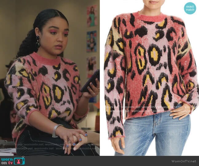 Aqua Brushed Leopard Print Sweater worn by Kat Edison (Aisha Dee) on The Bold Type