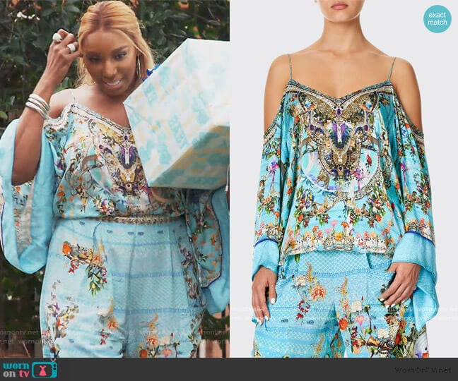 Camilla Cold-Shoulder Printed Flare-Sleeve Top worn by Nene Leakes on The Real Housewives of Atlanta