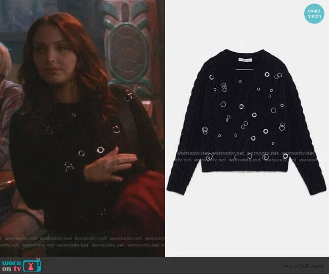 Zara Cable Knit Sweater with Eyelets worn by Jo Wilson (Camilla Luddington) on Greys Anatomy