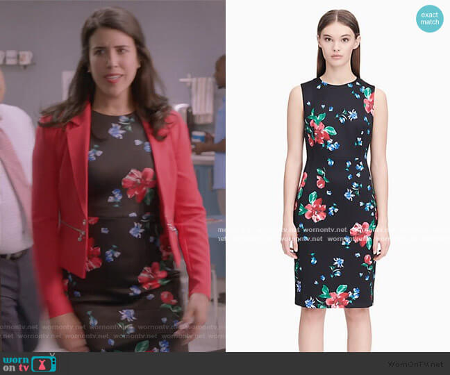 Calvin Klein Floral Scuba Sheath Dress worn by Shannon Ross (Nicole Power) on Kims Convenience