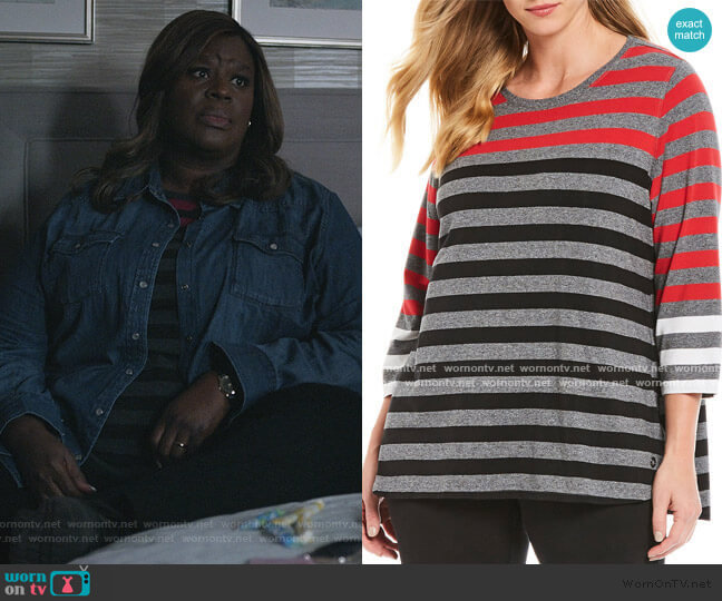 Calvin Klein Performance Plus Size Ombre Stripe Print Jersey Top worn by Ruby Hill (Retta) on Good Girls