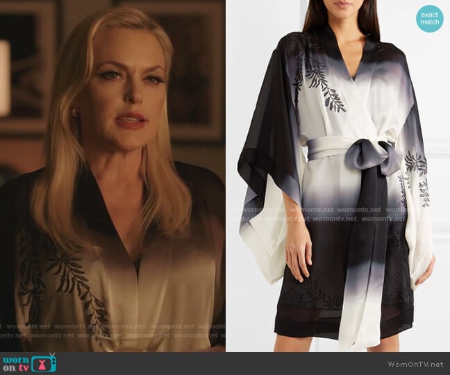 Carine Gilson Appliquéd Embroidered Silk Kimono worn by Alexis Carrington (Elaine Hendrix) on Dynasty
