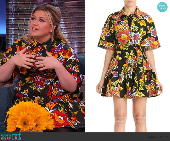 Carolina Herrera Floral Oversized Mini Shirtdress worn by Kelly Clarkson on The Kelly Clarkson Show