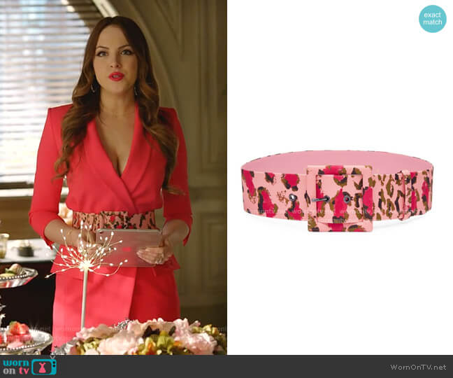Carolina Herrera Leopard Square Buckle Belt worn by Fallon Carrington (Elizabeth Gillies) on Dynasty
