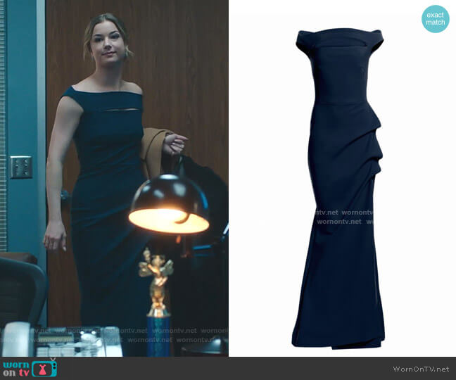 Chiara Boni La Petite Robe Melania Off-The-Shoulder Gown worn by Nicolette Nevin (Emily VanCamp) on The Resident