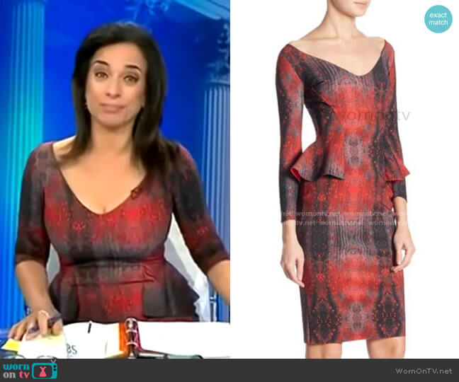 Chiara Boni La Petite Robe Three-Quarter Sleeve Peplum Dress worn by Michelle Miller on CBS Mornings