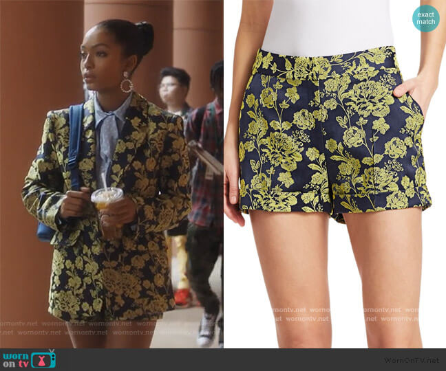 Cinq a Sept Elaine Brocade Shorts worn by Zoey Johnson (Yara Shahidi) on Grown-ish