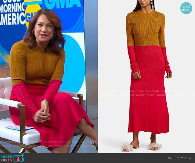 Cedric Charlier Colorblocked Cotton Sweaterdress worn by Ginger Zee on Good Morning America